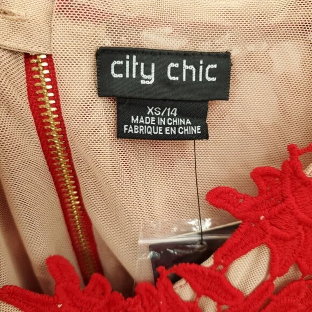 NWT City Chic So Fancy Strappy Lace Fit and Flare Dress XS/14 Scarlet Red